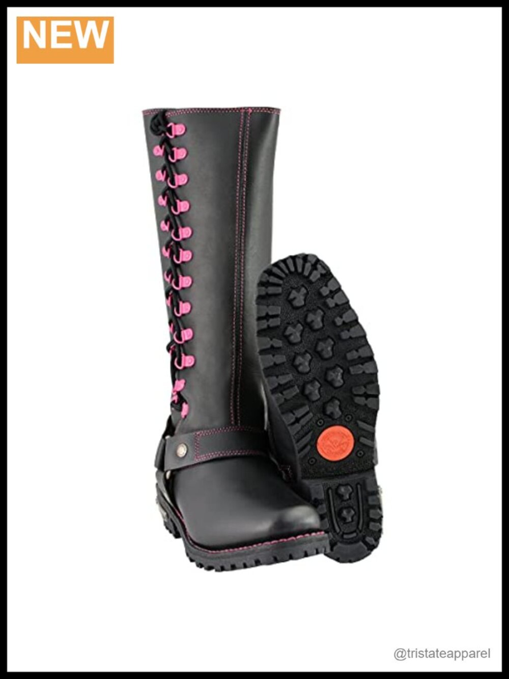 Women's Full Grain Leather Harness Motorcycle Boots Knee-High Zip Closure